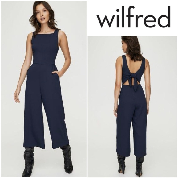 WILFRED Ecoulement Jumpsuit Wide Leg Square Neck Navy Blue 0 Aritzia - Picture 4 of 10